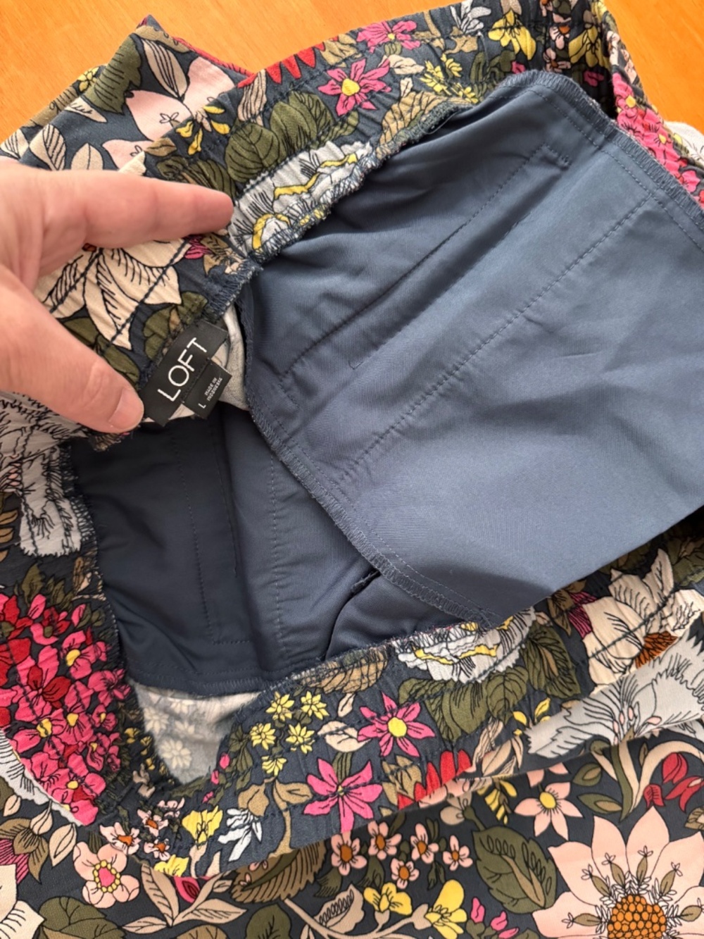 LOFT Floral Wide Leg Pants Large Rayon Drawstring Pull-On Pockets Cottagecore - Picture 6 of 7